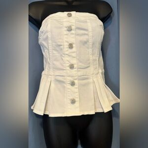 NY & Co White Denim Button-Up Peplum Top